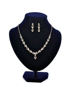 COMELYJEWEL AB Coloured Big Crystal Gem Pendent Statement Women Necklace Earrings Set Ladies Fashion Chunky Pretty Unique Design Outstanding Party Costume Jewelry